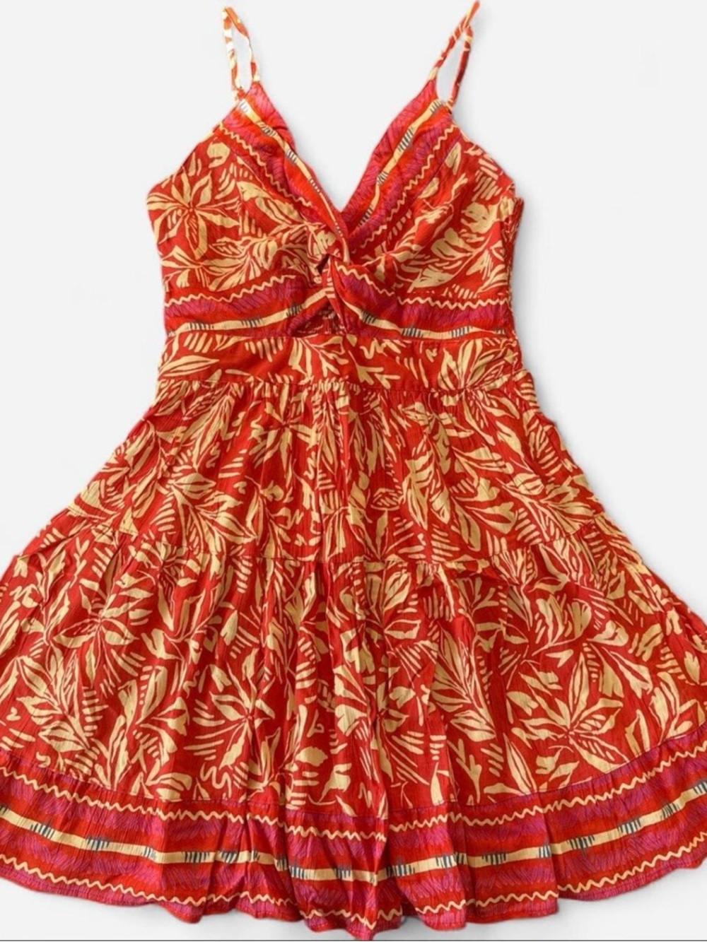 Angie Red and Cream Smocked Sundress - L